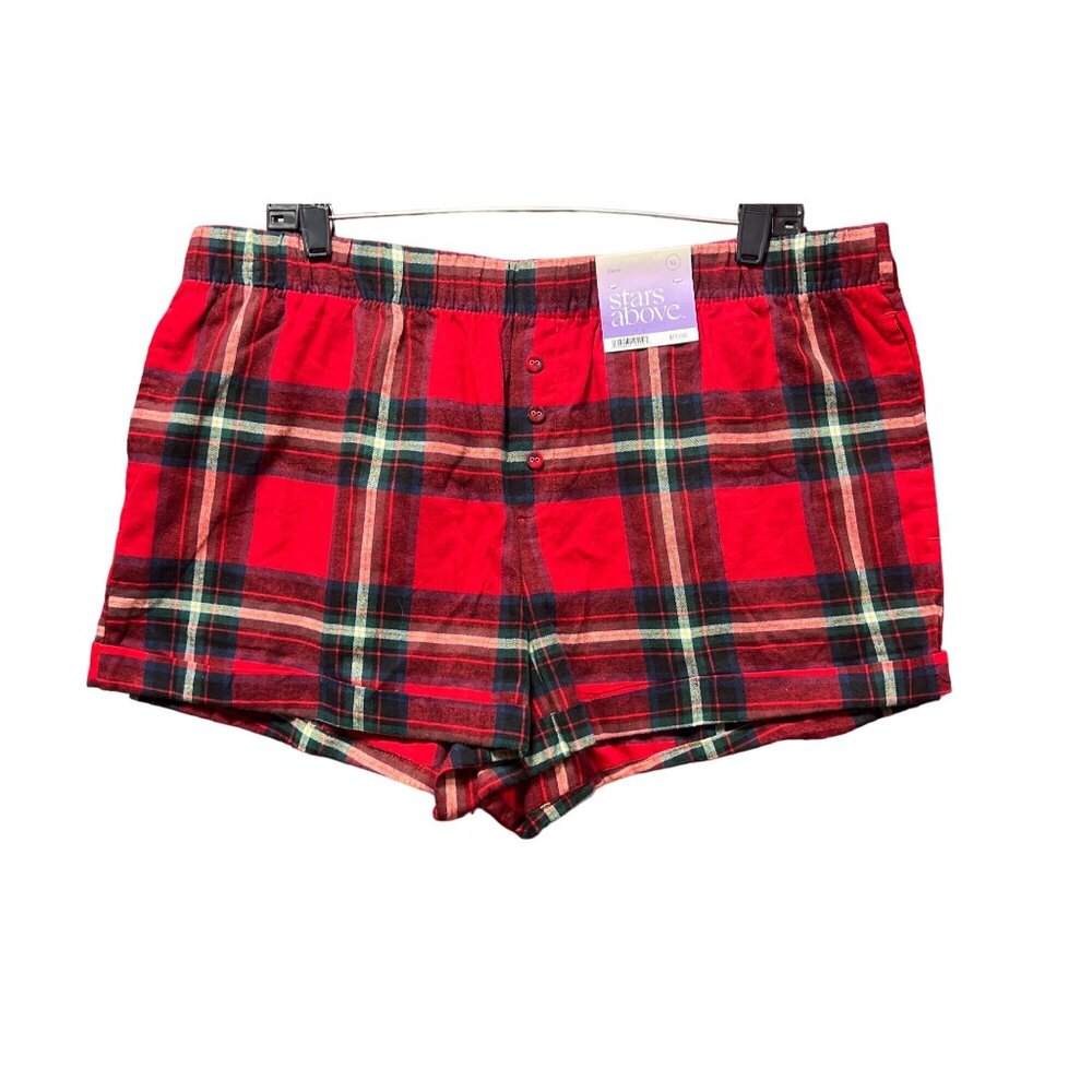 Star Above - Women's Perfectly Cozy Flannel Pajama Short - Red - Extra Large